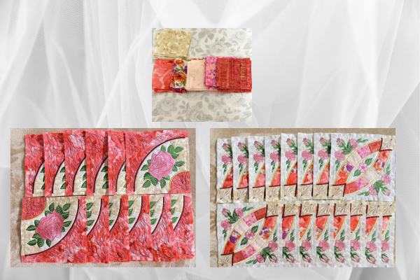 【キット】優しい薔薇のプリントのダブルウェディングリングの大判タペストリー キット優しい薔薇のプリントのダブルウェディングリングの大判