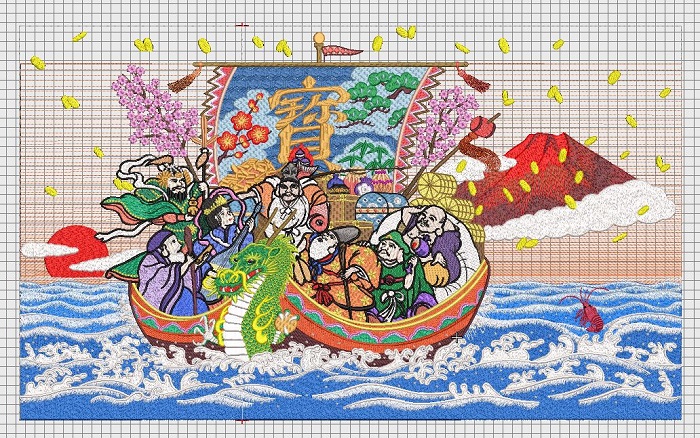 七福神の宝船刺繍が出来ました。 - ミシン刺繍フェスティバルブログ