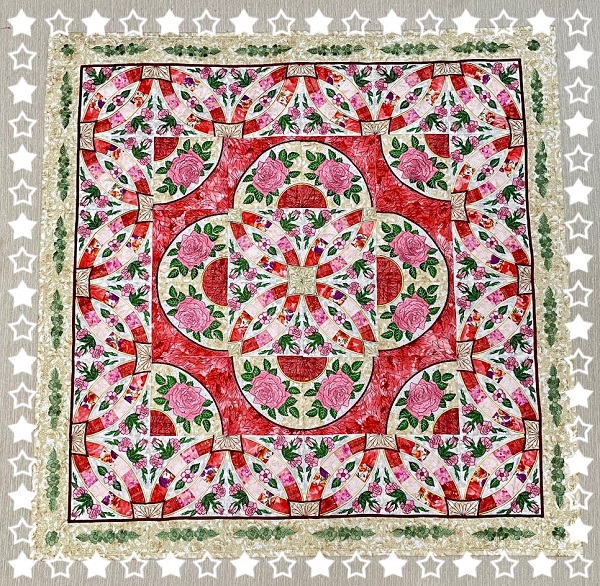 やっと完成したダブルウェディングリングのタペストリー - ミシン刺繍 