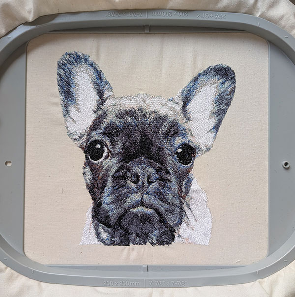 フレンチブルドッグのフォト刺繍作品
