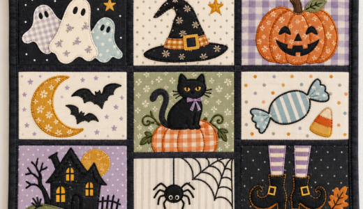 AIで考えた♪ミシン刺しゅうのハロウィンアップリケ・タペストリー